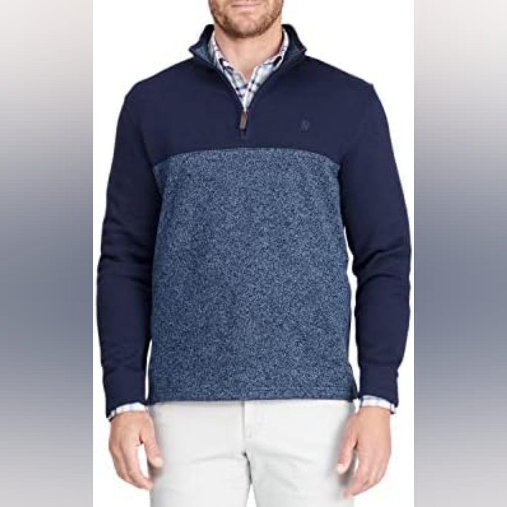 Men's Izod Quarter Zip Color block Fleece XL Blue